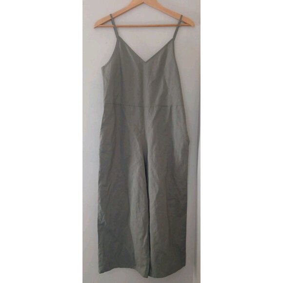 Uniqlo Linen-blend Jumpsuit Size Small Green V Neck Wide Leg Sleeveless - Picture 1 of 9